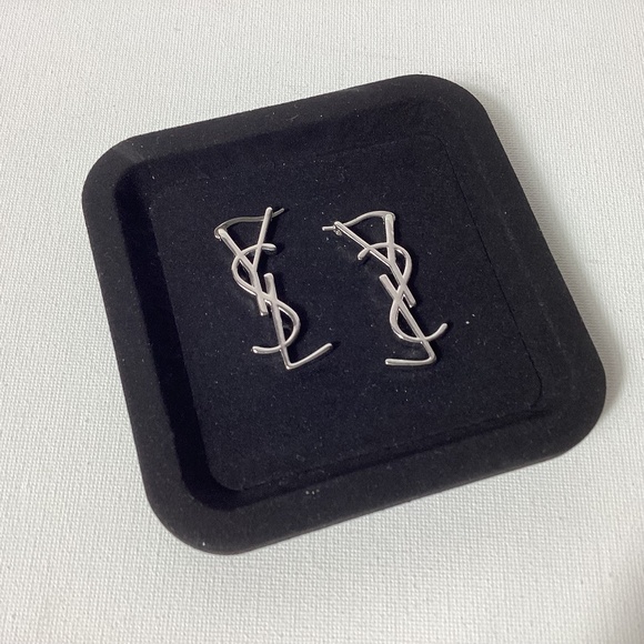 YSL Silver Logo Earrings - Picture 1 of 3